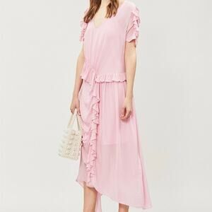 Preen by Thornton Bregazzi | Dresses | Preen Pink Ethereal Princess  Asymmetric Silk Lace Texture Long Dress | Poshmark